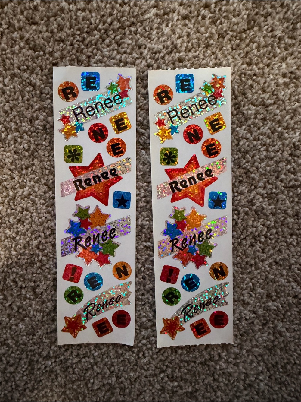 Renee Holographic Star & Letter Sticker Sheets - vintage 80s